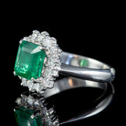 Vintage Emerald Diamond Cluster Ring Platinum 2.85Ct Emerald 0.85Ct Of Diamond side