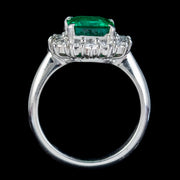 Vintage Emerald Diamond Cluster Ring Platinum 2.85Ct Emerald 0.85Ct Of Diamond top
