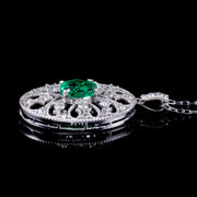 Vintage Emerald Diamond Pendant Necklace 18Ct White Gold
