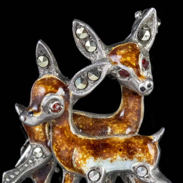 Vintage Fawn Brooch Silver Marcasite