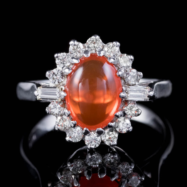 Vintage Fire Opal Diamond Cluster Ring 1.75ct Opal front