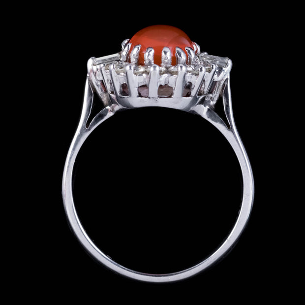 Vintage Fire Opal Diamond Cluster Ring 1.75ct Opal top