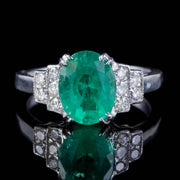 Vintage French 2Ct Emerald Diamond Engagement Ring 18Ct White Gold Circa 1950