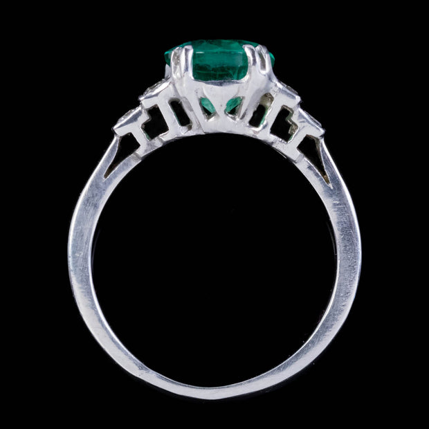 Vintage French 2Ct Emerald Diamond Engagement Ring 18Ct White Gold Circa 1950
