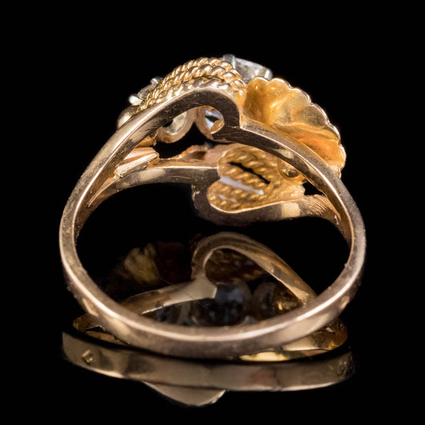 Art Deco Style  French Old Cut Diamond Trilogy Ring 18Ct Gold 1.20Ct Diamond Circa 1930
