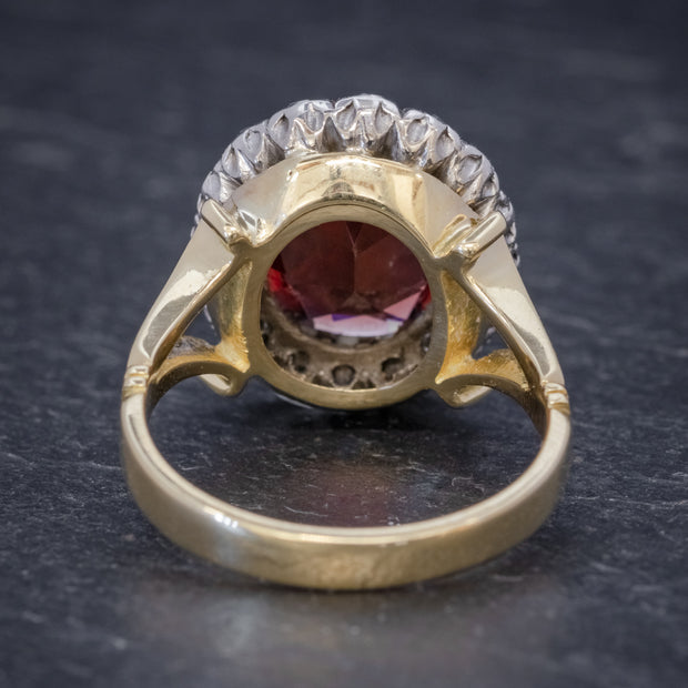 Vintage Garnet Diamond Cluster Ring 18Ct Gold 5Ct Garnet