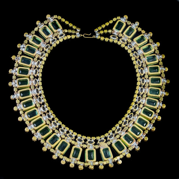 Vintage Green Paste Stone Collar Necklace Husar David Circa 1940