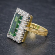 Vintage Green Tourmaline Diamond Ring 18Ct Gold Dated 1975