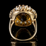 Vintage Large Citrine Pearl Gold Ring Circa 1960