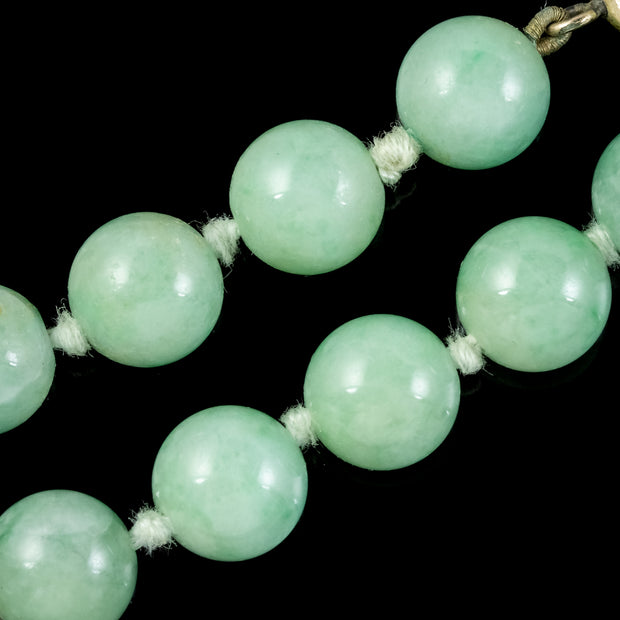 Vintage Long Jade Bead Necklace Circa 1930