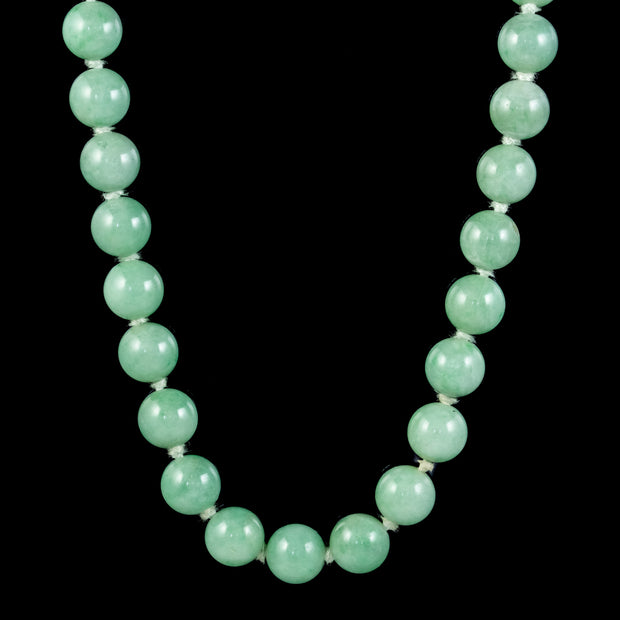 Vintage Long Jade Bead Necklace Circa 1930