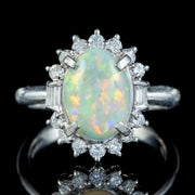 Vintage Opal Diamond Cluster Ring Platinum 1.91Ct Natural Opal Circa 1960