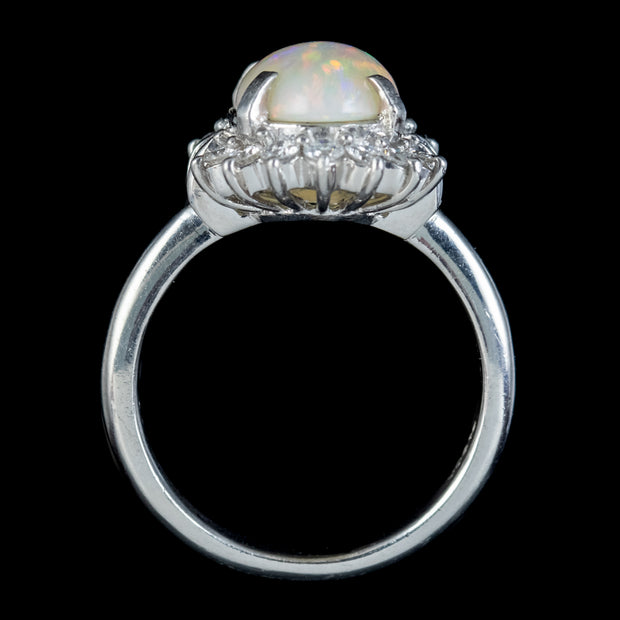 Vintage Opal Diamond Cluster Ring Platinum 1.91Ct Natural Opal Circa 1960