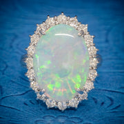 Vintage Opal Diamond Cluster Ring Platinum 10Ct Opal
