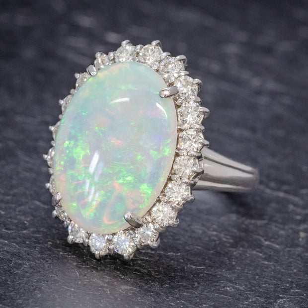Vintage Opal Diamond Cluster Ring Platinum 10Ct Opal