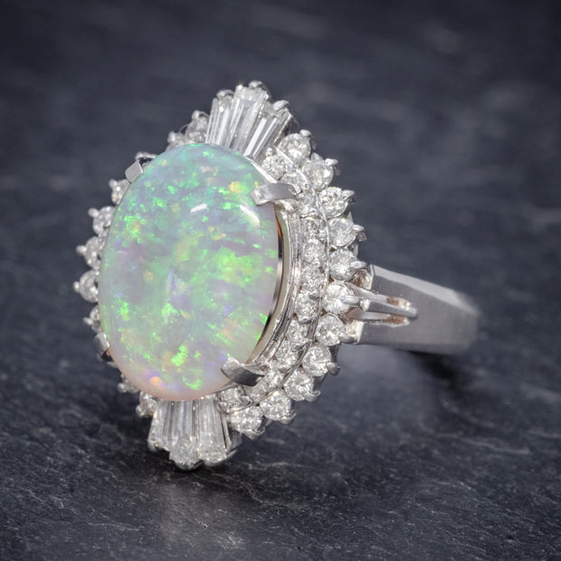 Vintage Opal Cluster Ring Platinum 6Ct Opal