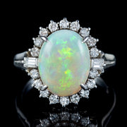 Vintage Opal Diamond Ring Platinum 6Ct Natural Opal Circa 1960