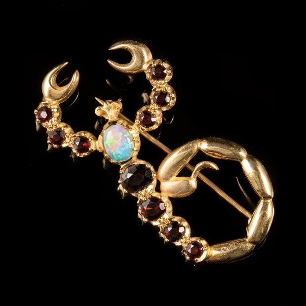 Vintage Opal Garnet Scorpion Brooch 9Ct Gold