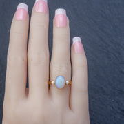 Vintage Opal Pearl Trilogy Ring 18Ct Gold 3Ct Natural Opal