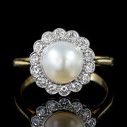 Vintage Pearl Diamond Cluster Ring 18Ct Gold Dated 1995