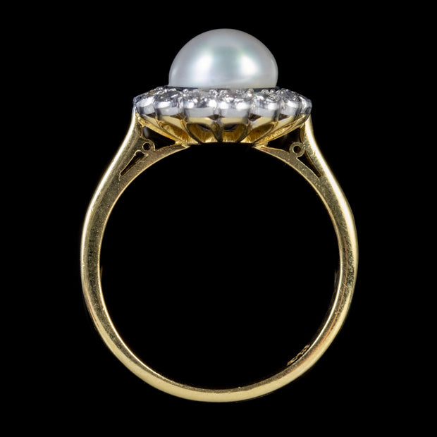 Vintage Pearl Diamond Cluster Ring 18Ct Gold Dated 1995