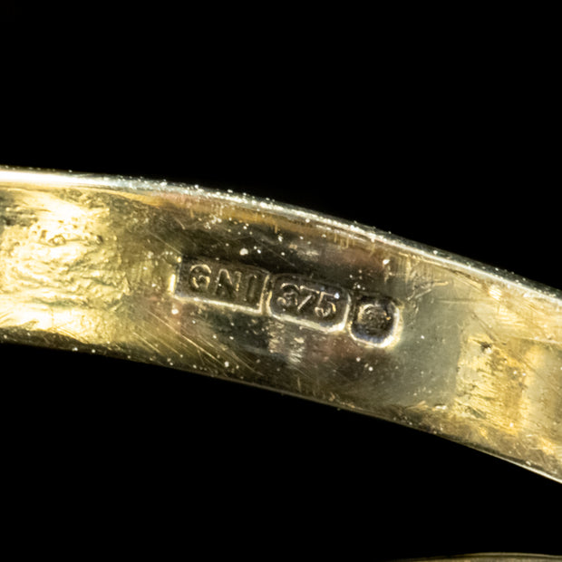 Vintage Pearl Diamond Cluster Ring 9Ct Gold Circa 1975 hallmarks