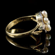 Vintage Pearl Diamond Cluster Ring 9Ct Gold Circa 1975 side