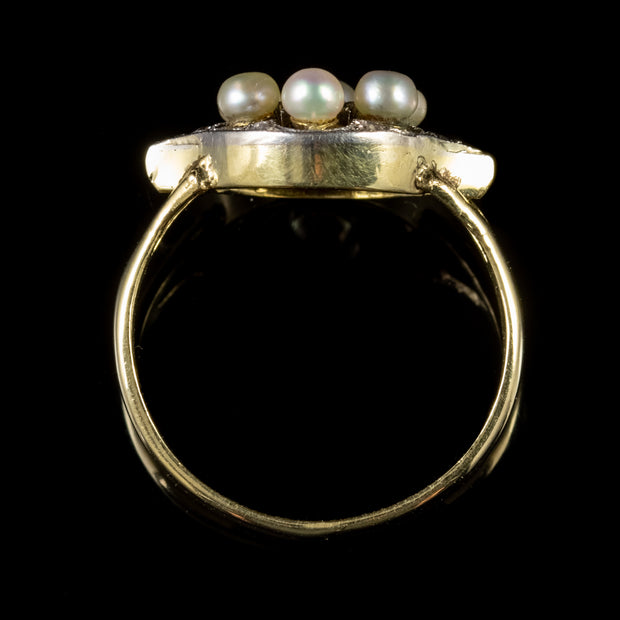 Vintage Pearl Diamond Cluster Ring 9Ct Gold Circa 1975 top