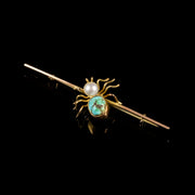 Antique Edwardian Pearl Turquoise Spider Bar Brooch 9ct Gold