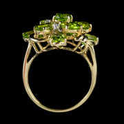 Vintage Peridot Diamond Cluster Ring 14Ct Gold Circa 1960