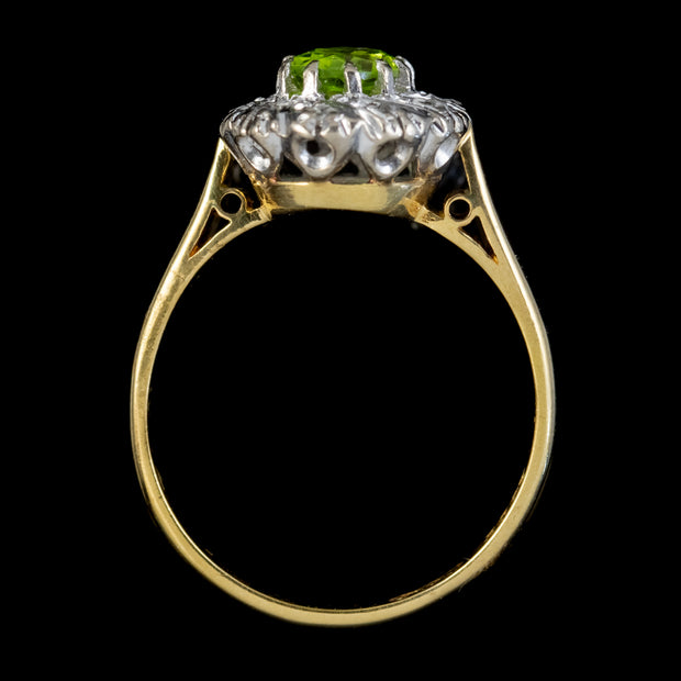Vintage Peridot Diamond Cluster Ring 18Ct Gold 1.25Ct Peridot