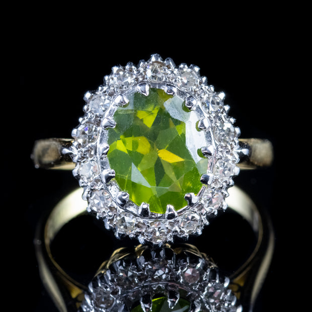 Vintage Peridot Diamond Cluster Ring 18Ct Gold Dated 1969
