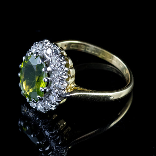 Vintage Peridot Diamond Cluster Ring 18Ct Gold Dated 1969
