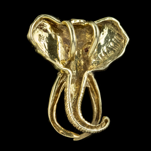 Vintage Ruby Shawu Elephant Pendant 14Ct Gold Circa 1980