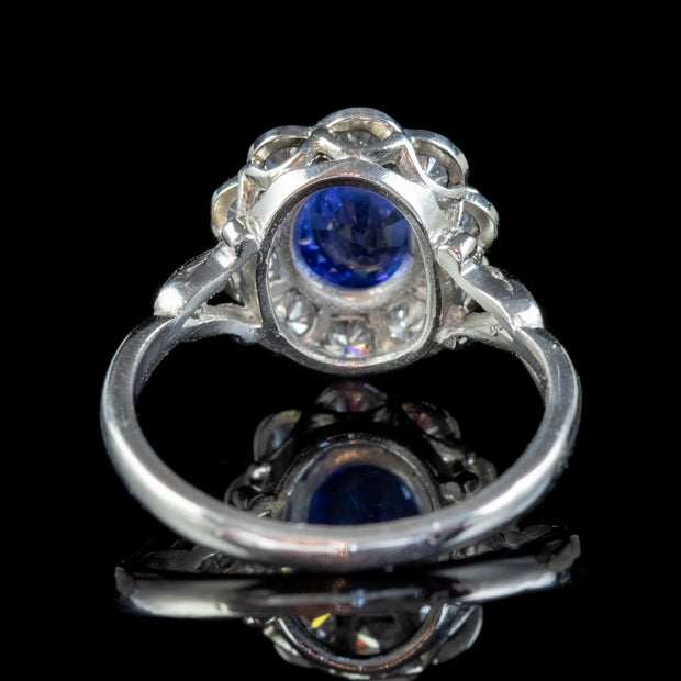 Edwardian Style Sapphire Diamond Cluster Ring Platinum 1.40ct Sapphire