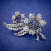 Vintage Sapphire Diamond Spray Flower Brooch 18ct Gold 4ct Of Diamond