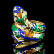Vintage Serpent Snake Ring 9Ct Gold Enamel