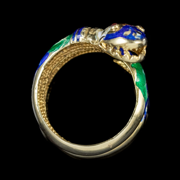 Vintage Serpent Snake Ring 9Ct Gold Enamel