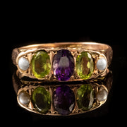 Antique Suffragette Amethyst Peridot Ring 9Ct Gold Dated 1919