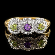 Edwardian Suffragette Style Trilogy Cluster Ring 18Ct Gold Dated London 1990