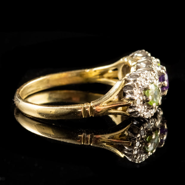 Edwardian Suffragette Style Trilogy Cluster Ring 18Ct Gold Dated London 1990