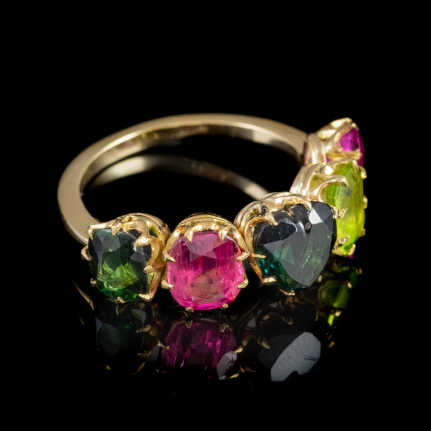 Vintage Tourmaline Five Stone Heart Ring 18Ct Gold