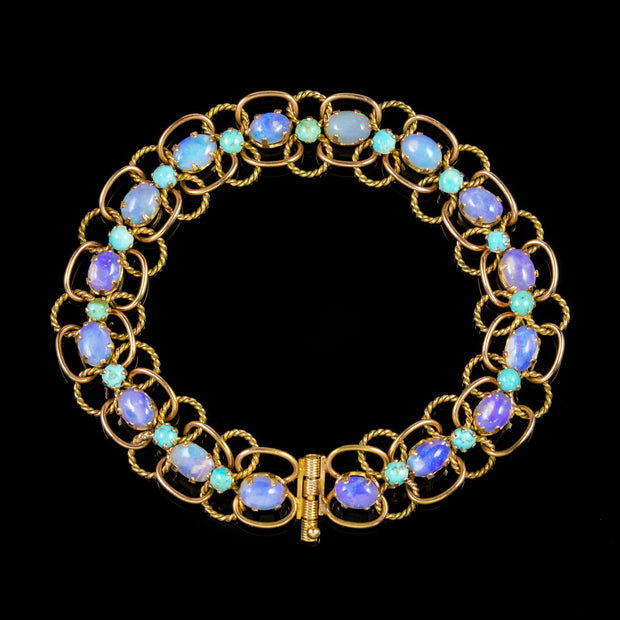Vintage Turquoise Natural Opal Bracelet 14Ct Gold Circa 1940