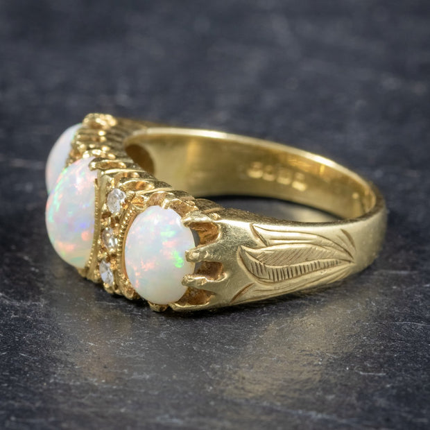 Vintage Natural Opal Trilogy Ring 18Ct Gold Dated London 1963