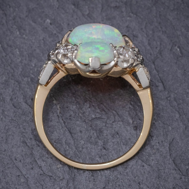 Vintage Opal Cluster Ring 14Ct Gold Platinum 5Ct Opal Circa 1930