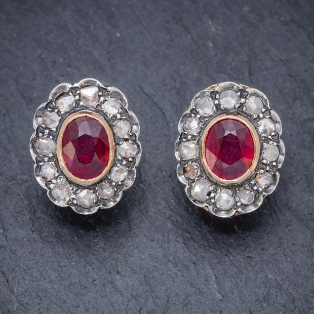 Vintage Ruby Diamond Earrings 3.50Ct Ruby 3Ct Diamonds 18Ct Gold Circa 1930