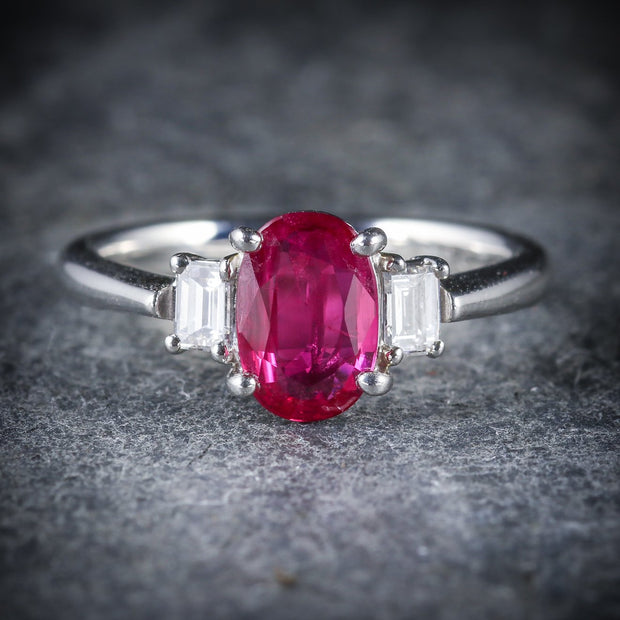 Vintage Ruby Diamond Trilogy Ring 18Ct Gold