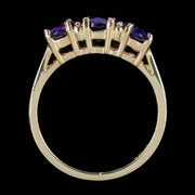 Victorian Style Amethyst Diamond Trilogy Ring 9ct Gold