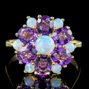 Victorian Style Amethyst Opal Flower Cluster Ring 9ct Gold