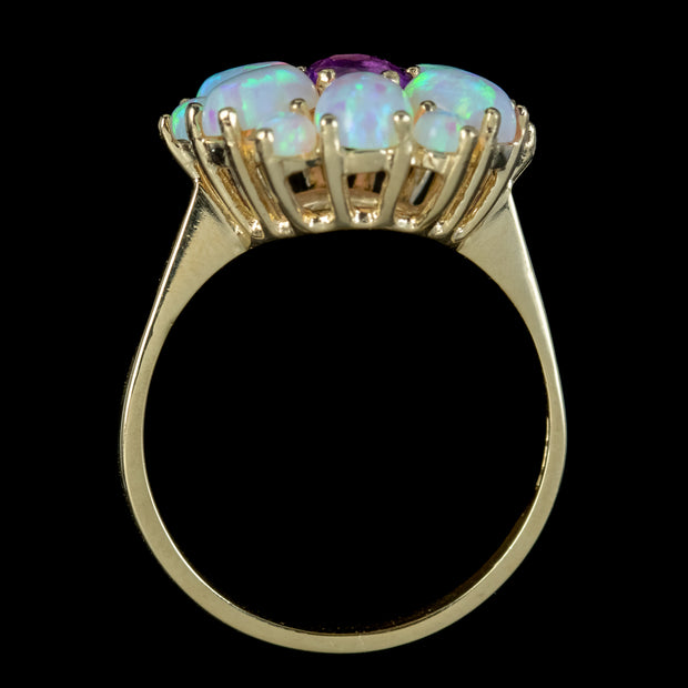 Victorian Style Amethyst Opal Flower Cluster Ring 9ct Gold 